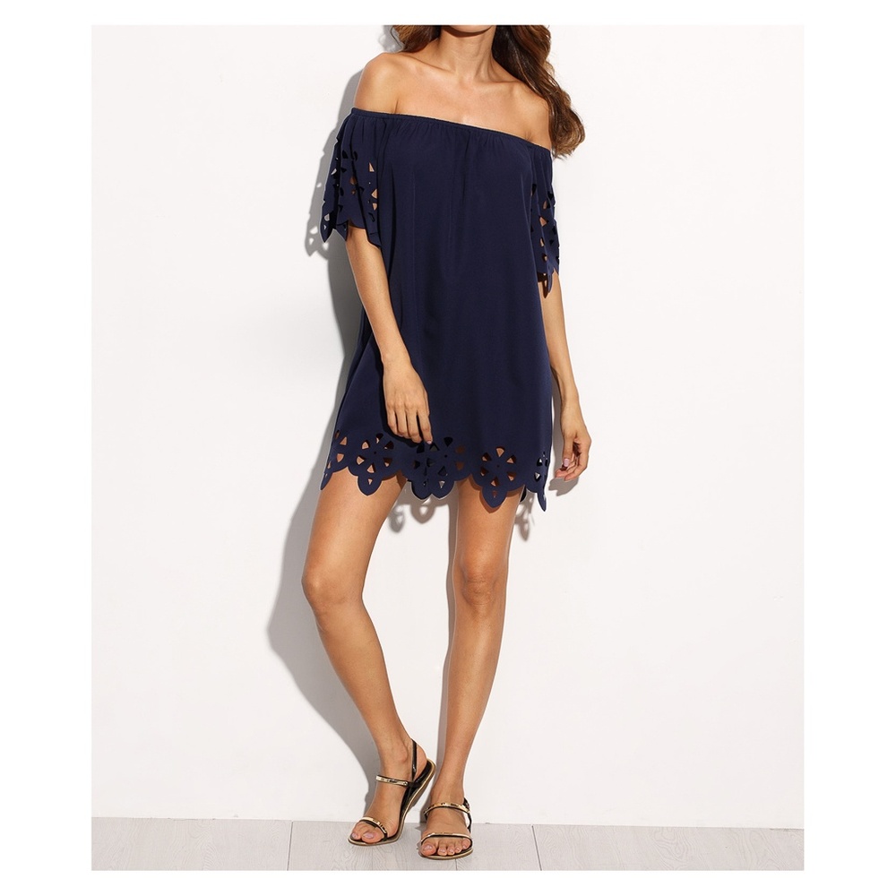 Blue Off the Shoulder Cut Out Dress - Picture 5 of 8